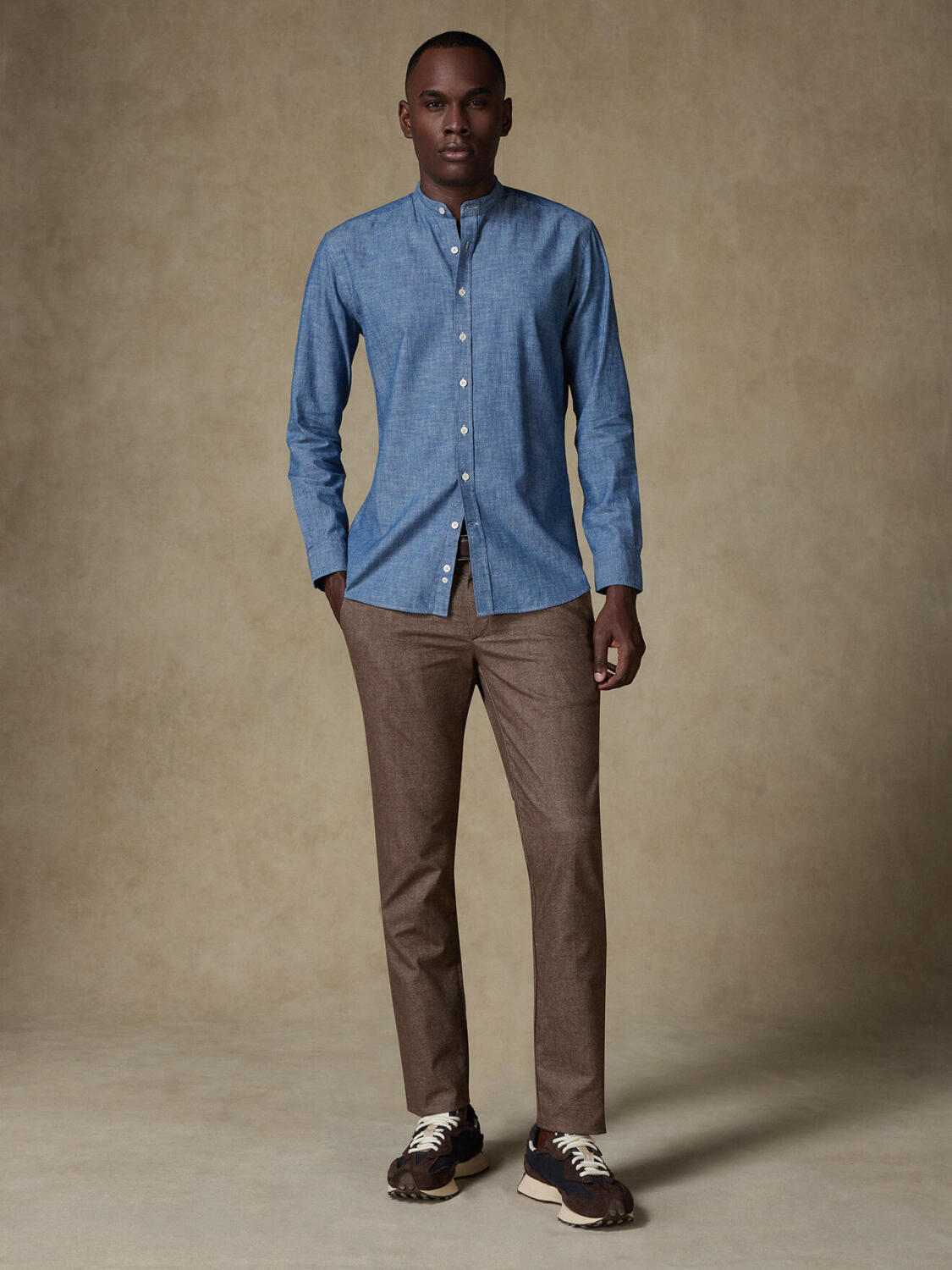 Jef chambray slim fit shirt - Mandarin collar