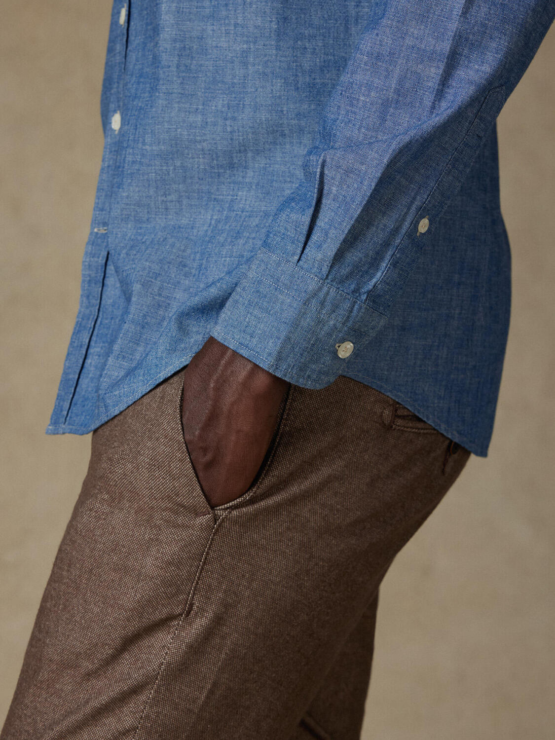 Jef chambray slim fit shirt - Mandarin collar