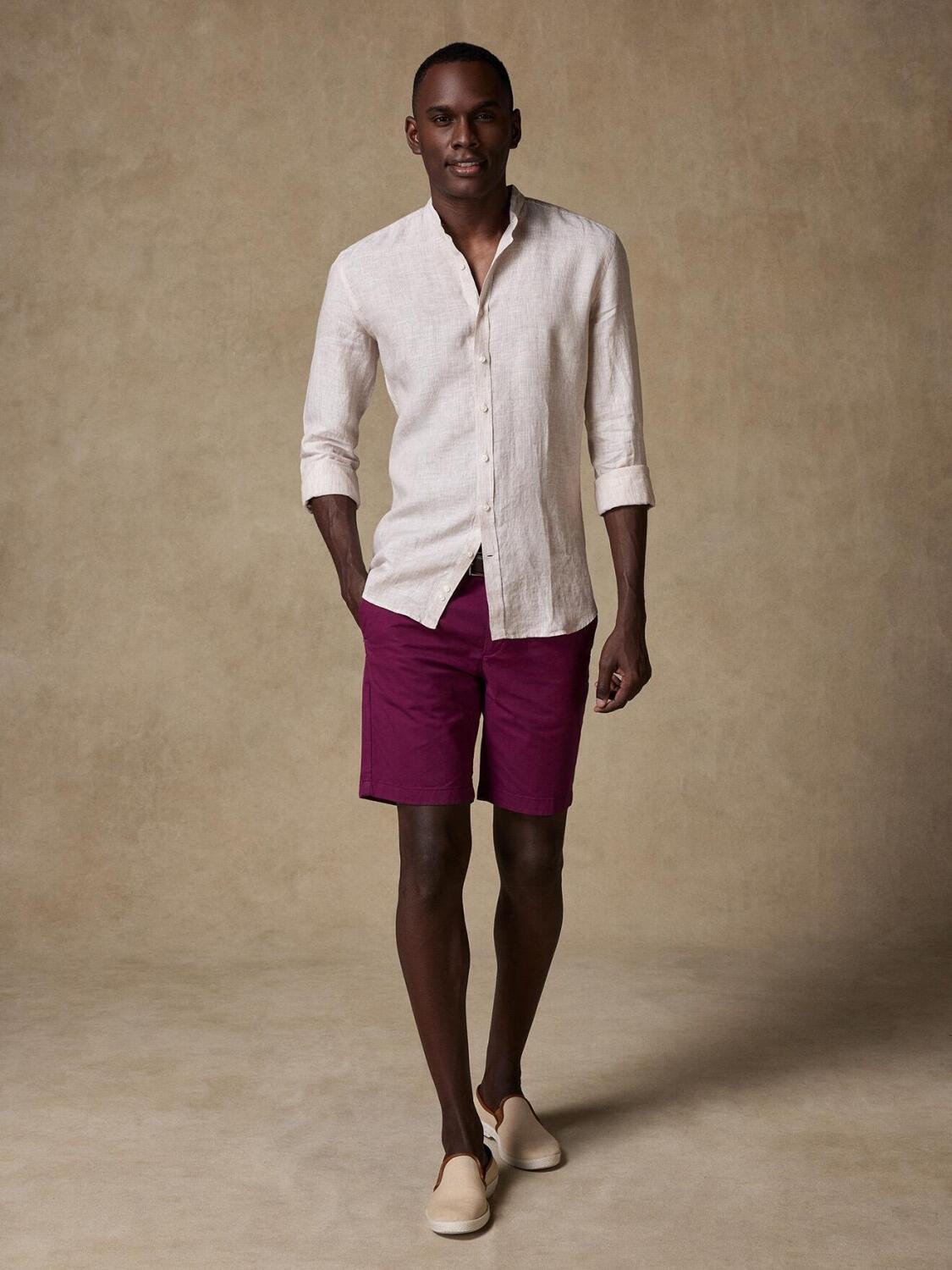 Chemise Col Mao cintrée Kim en lin à rayures sable