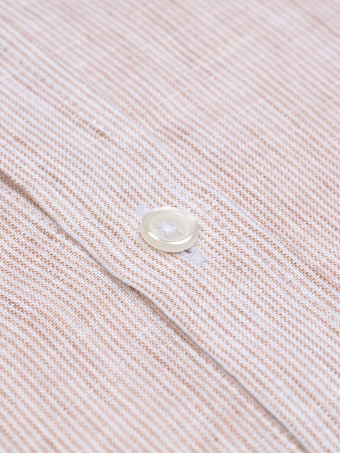 Chemise Col Mao cintrée Kim en lin à rayures sable