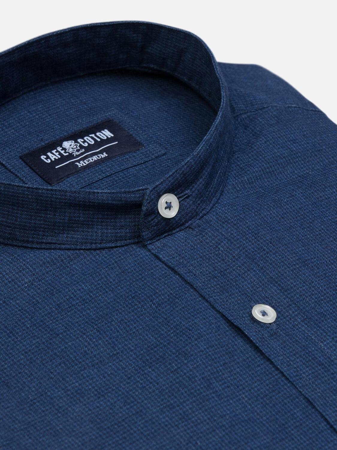 Kirla slim fit Mao collar overhemd in indigo linnen