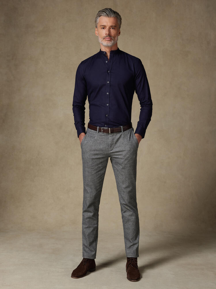 Leelan navy texturiertes Hemd - Slim Fit - Mao kragen