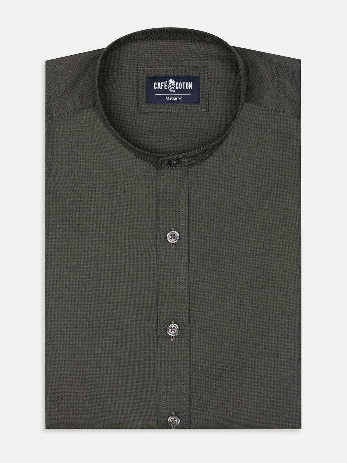 Camisa ajustada Leelan caqui texturizada - Cuello Mao