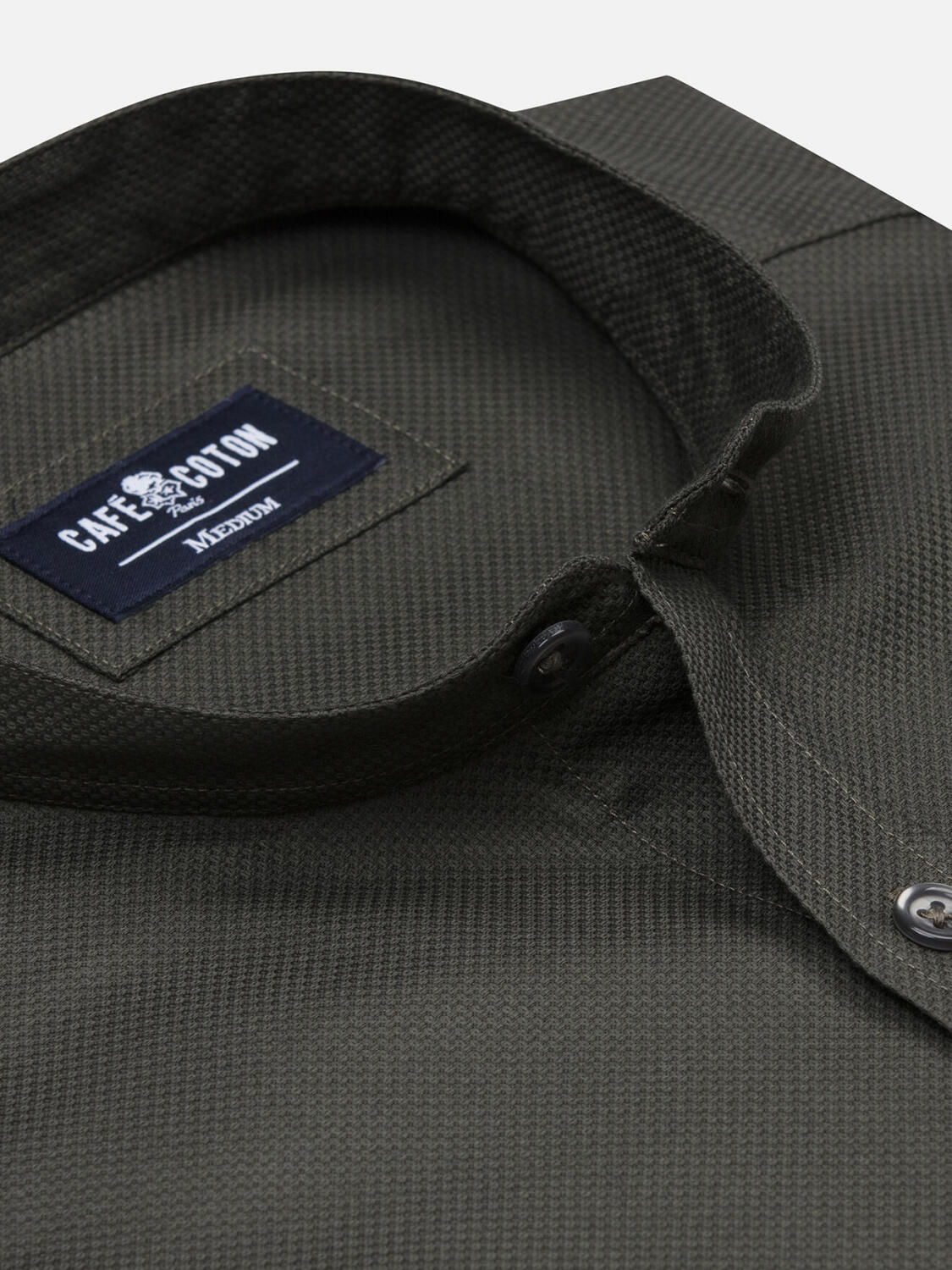 Camisa ajustada Leelan caqui texturizada - Cuello Mao