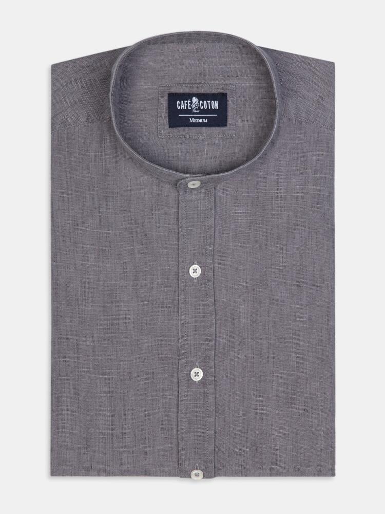 Liam slim fit shirt with Mao Collar in carbon linen