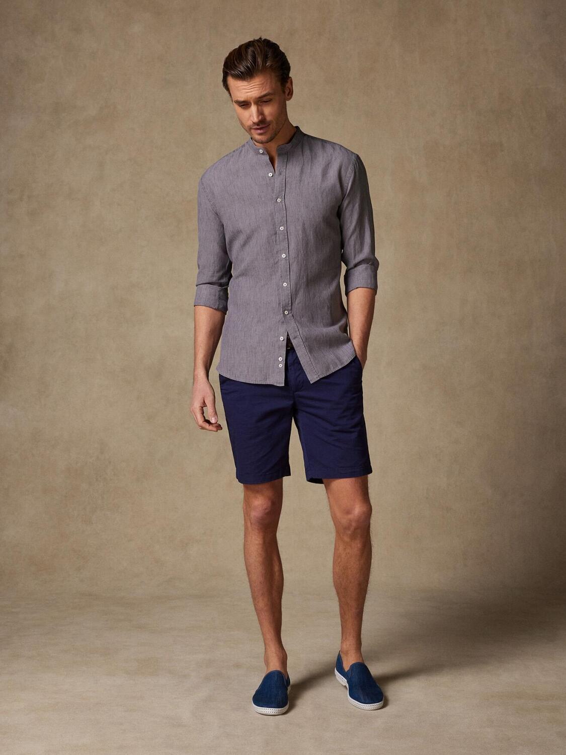 Chemise Col Mao cintrée Liam en lin carbone