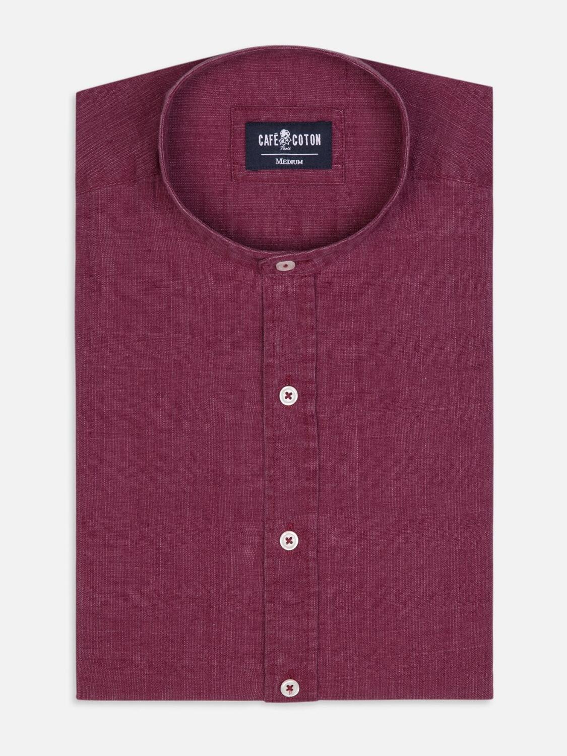 Liam slim-fitted Mao kraagoverhemd in granaatlinnen