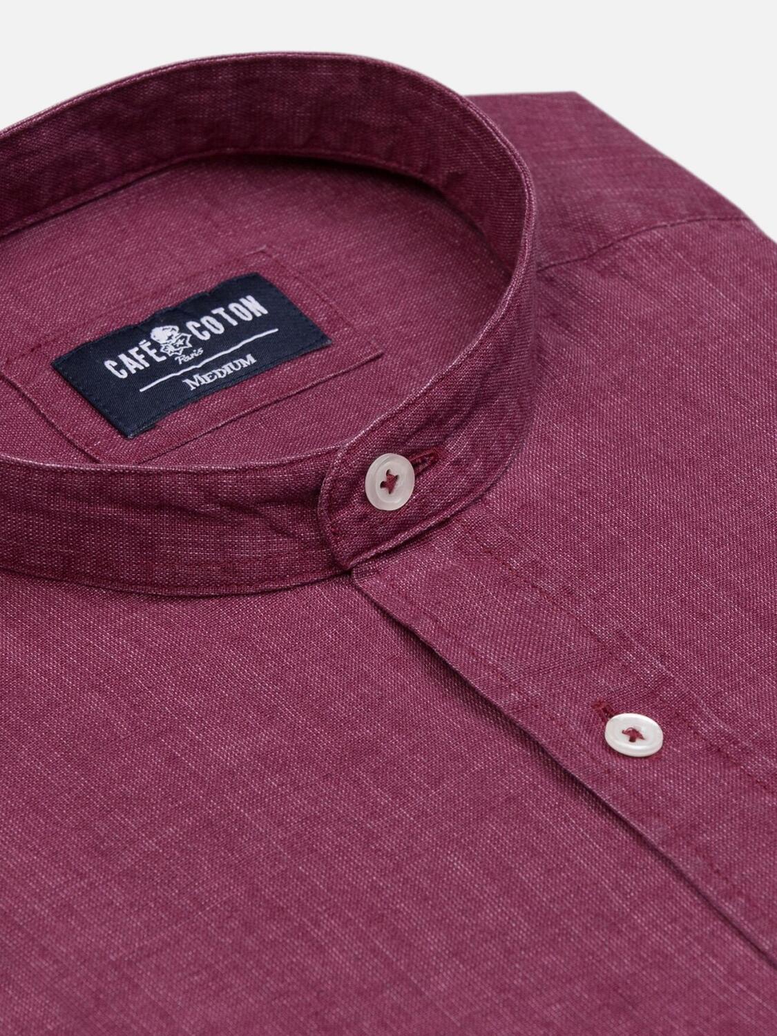 Liam slim-fitted Mao kraagoverhemd in granaatlinnen