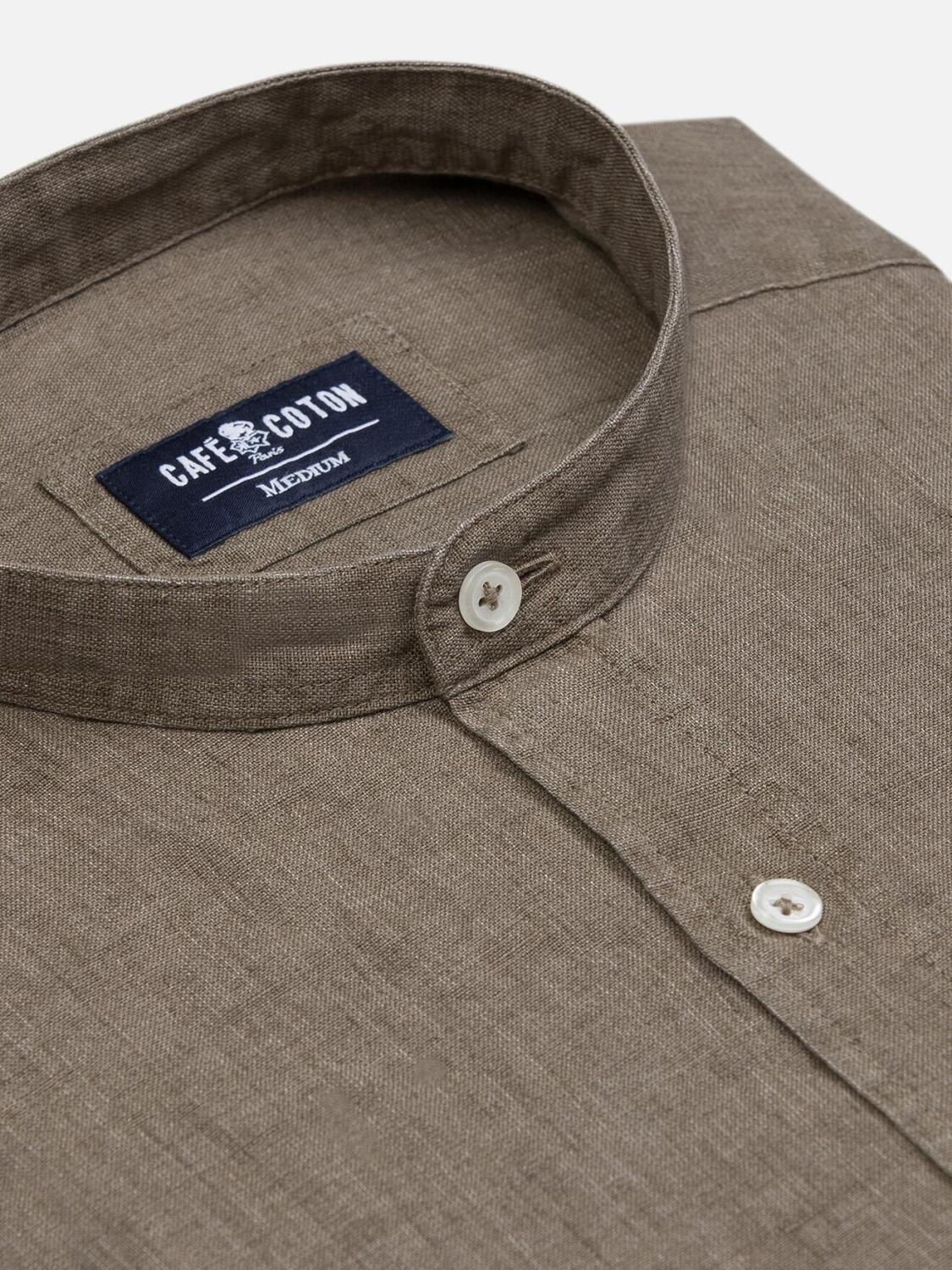Chemise Col Mao cintrée Liam en lin kaki