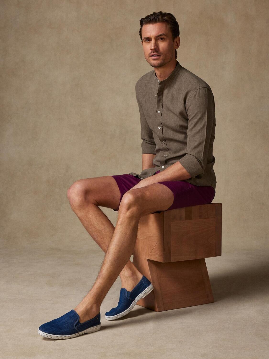 Chemise Col Mao cintrée Liam en lin kaki