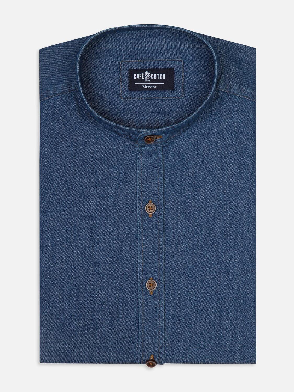 Chemise cintr&eacute;e Malo en denim - Col Mao