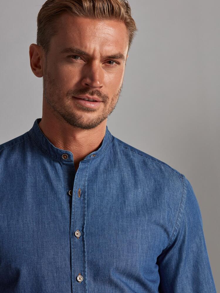 Chemise cintrée Malo en denim - Col Mao