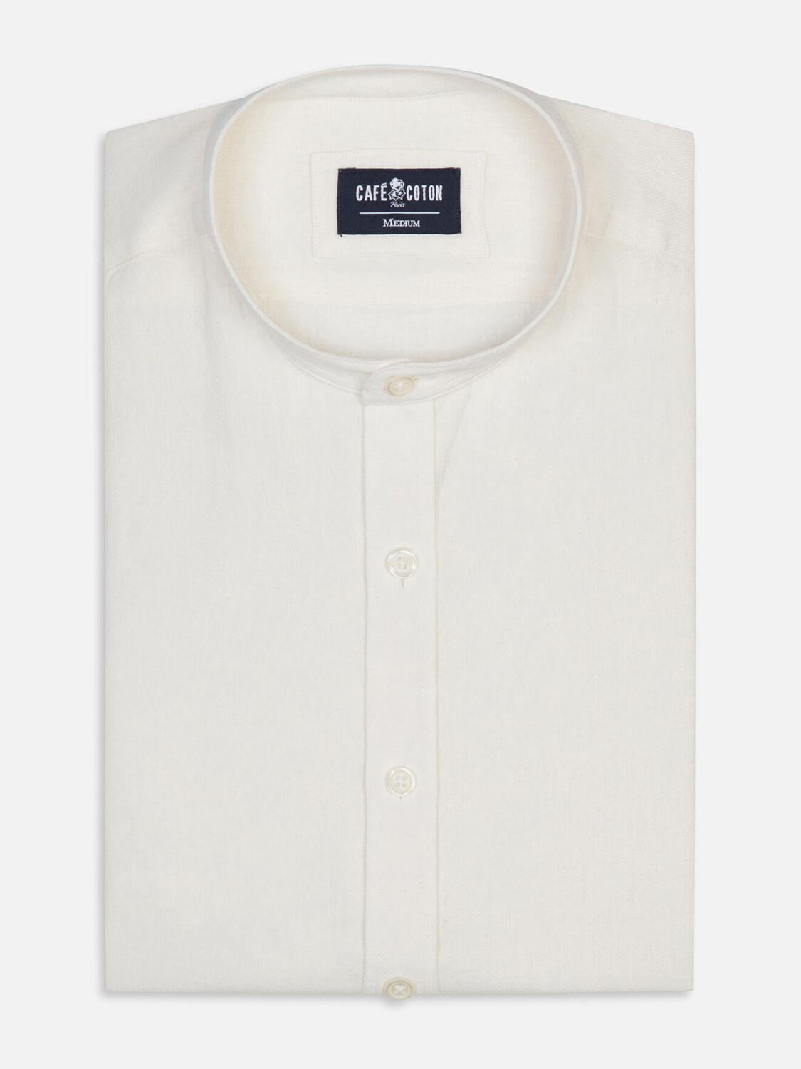 Stehkragentailliertes Hemd Moon aus Leinen in Off-White