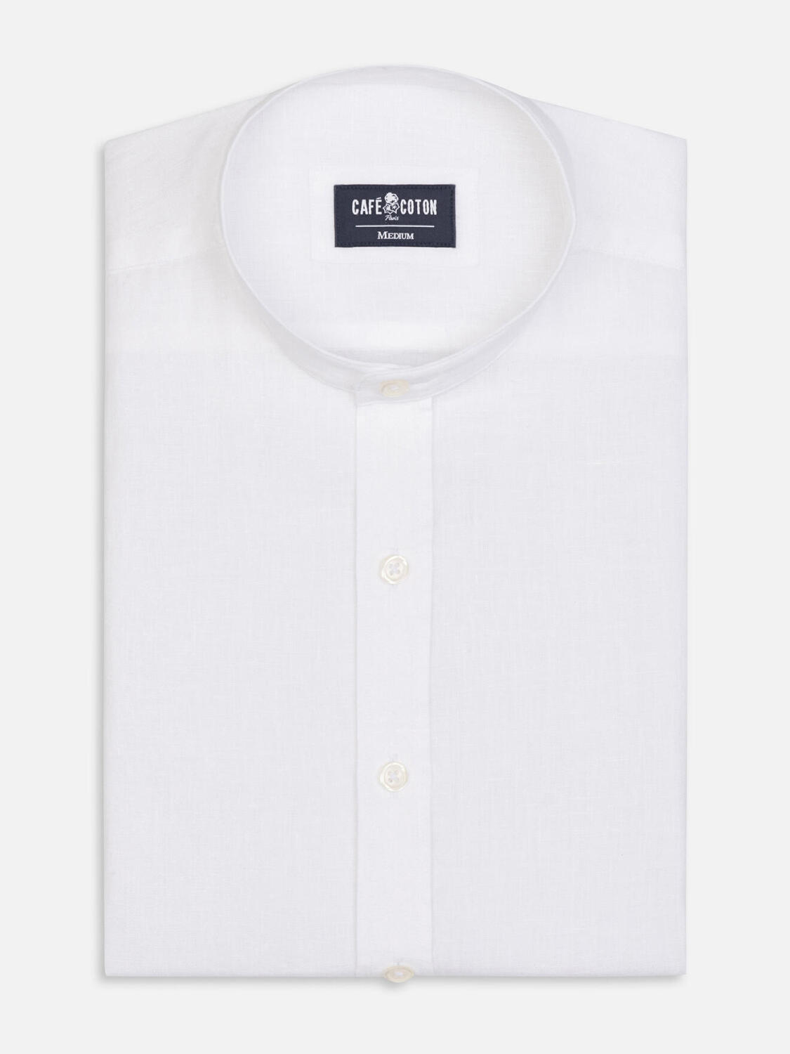 Camicia slim fit slim fit Olaf in lino bianco - Collo alla coreana