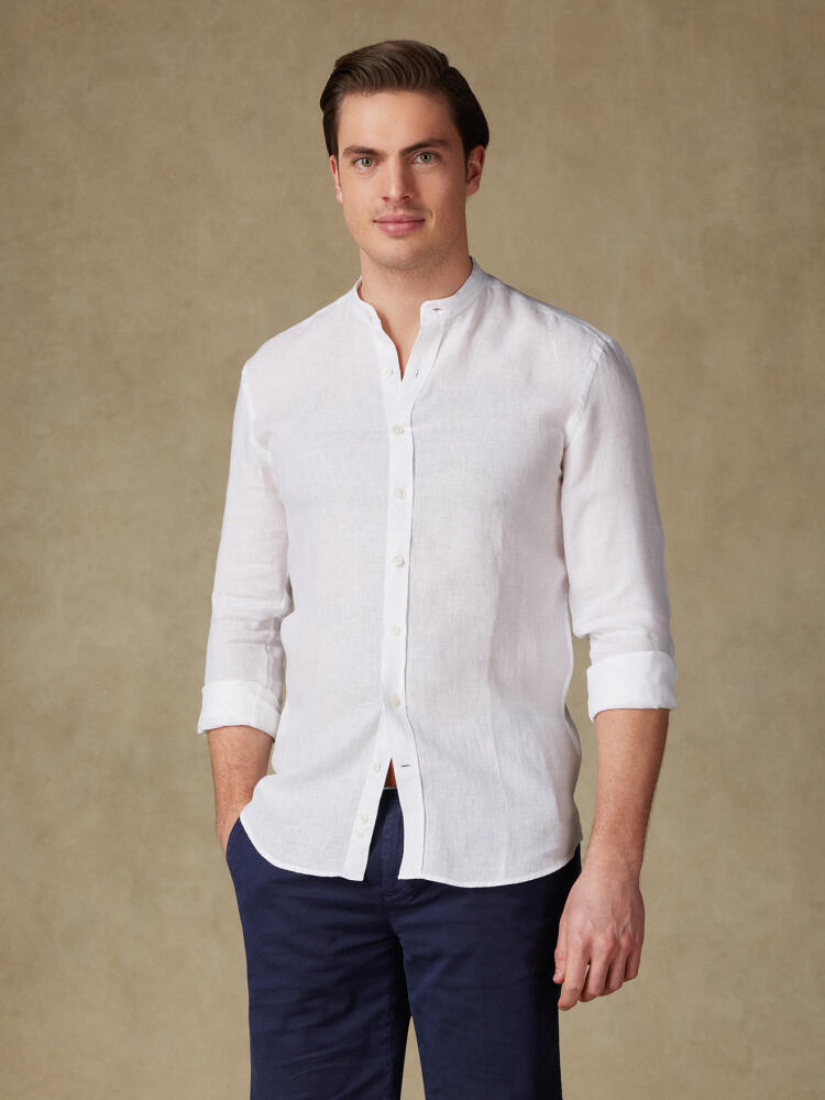 Camicia slim fit slim fit Olaf in lino bianco