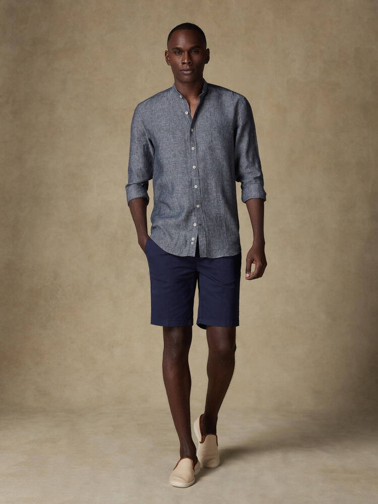 Olaf collarless slim fit shirt in anthracite linen