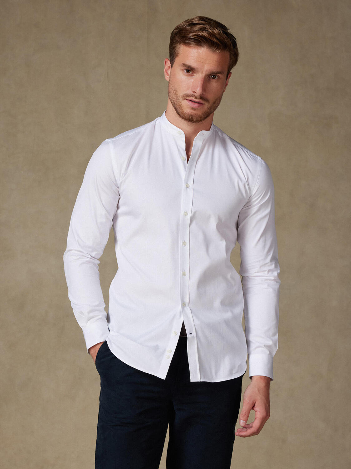 Chemise cintrée en pin point blanc