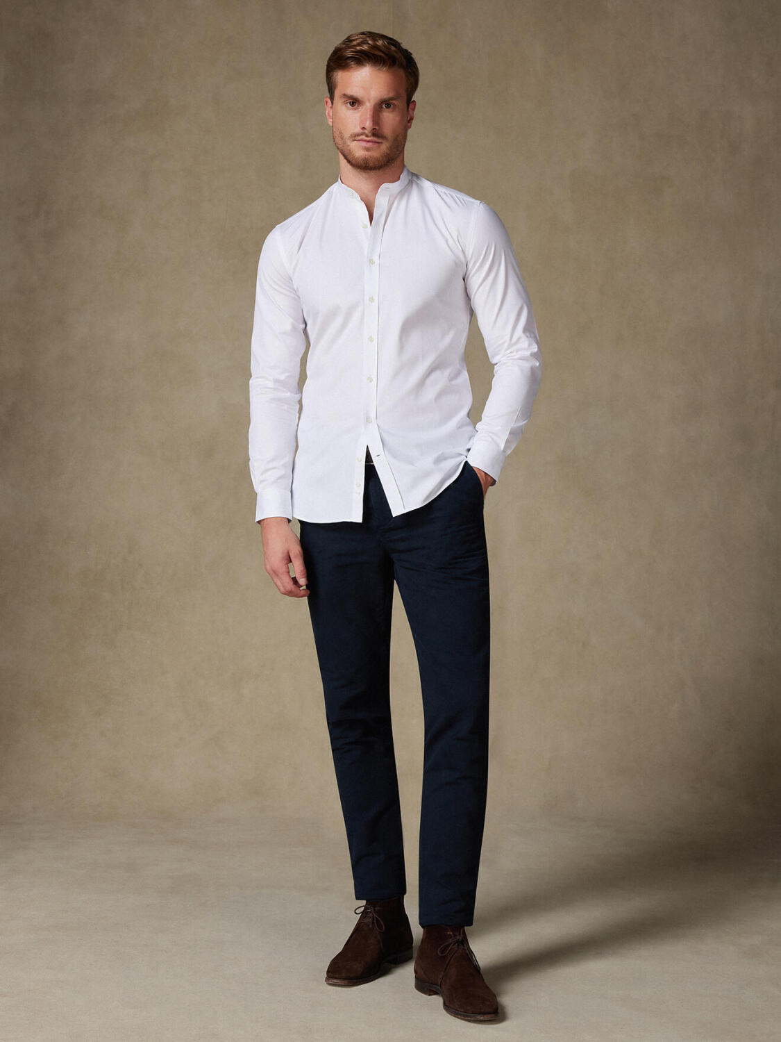 Chemise cintrée en pin point blanc