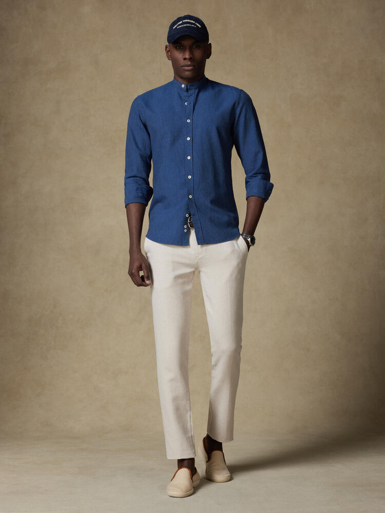 Piper indigo striped mandarin collar slim fit shirt