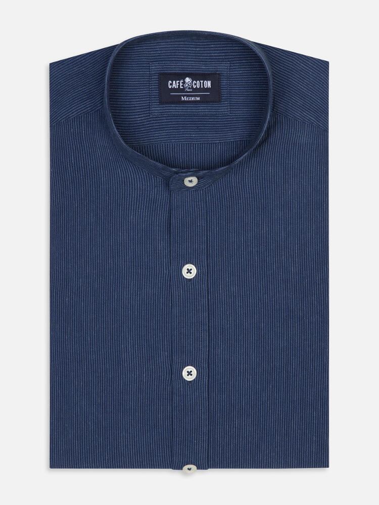 Piper indigo striped mandarin collar slim fit shirt