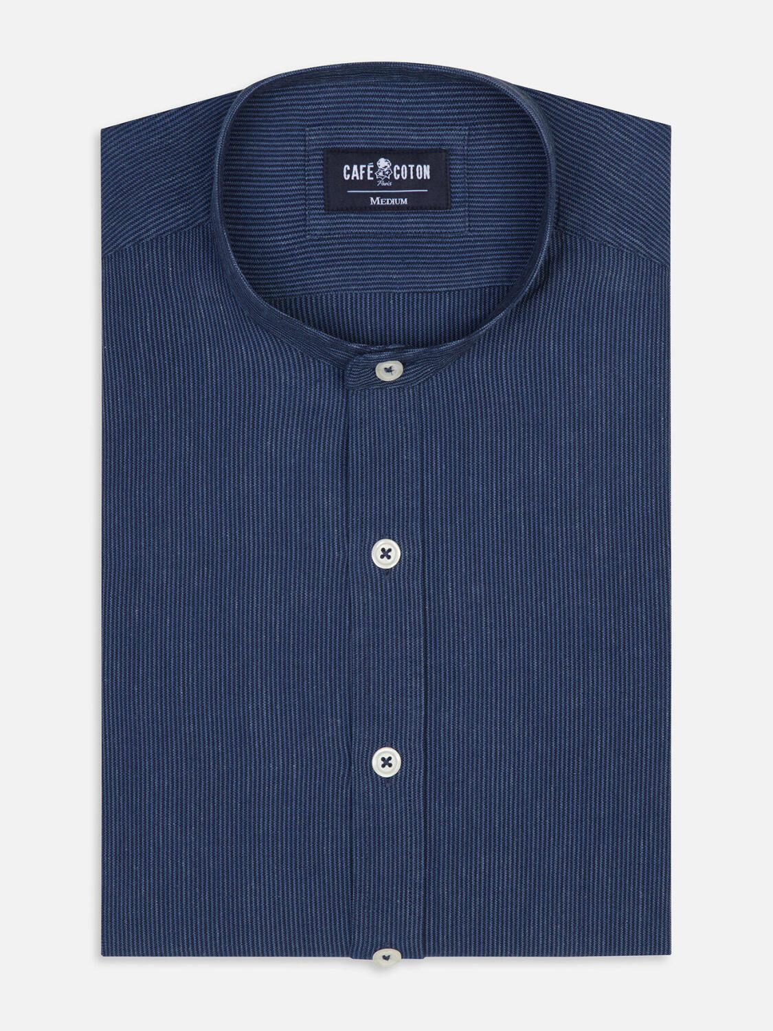Chemise cintr&eacute;e col mao Piper &agrave; rayures indigo