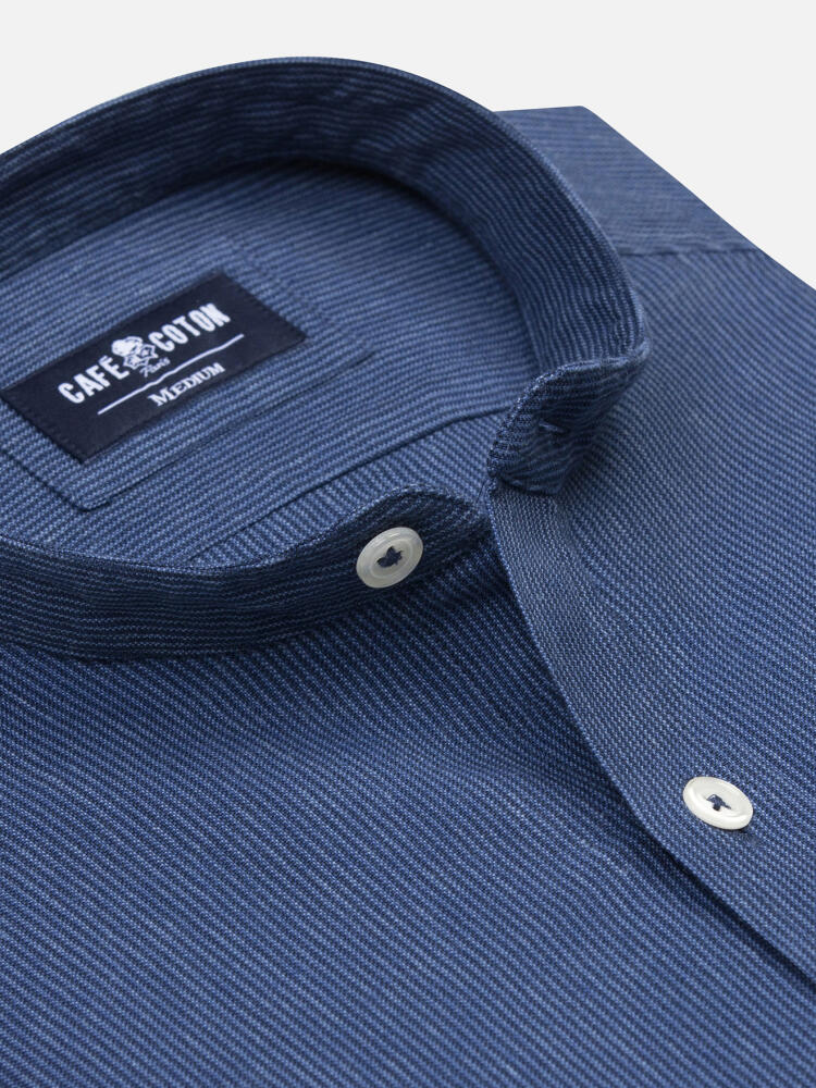 Piper indigo striped mandarin collar slim fit shirt