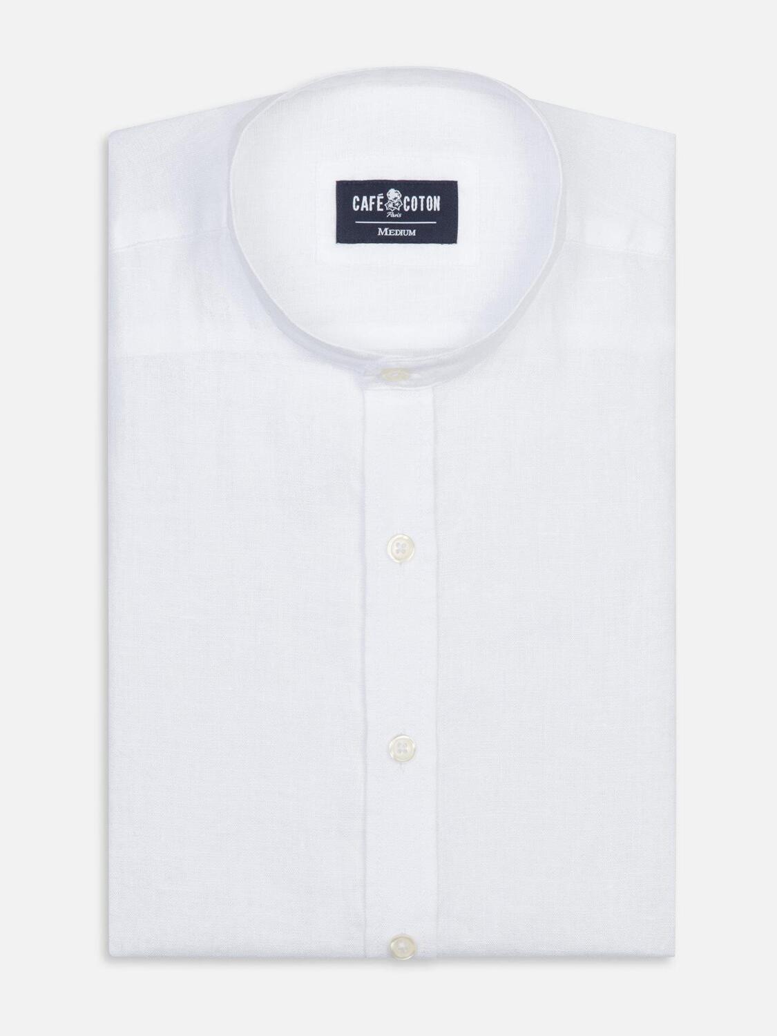 White linen slim fit shirt - Mandarin Collar