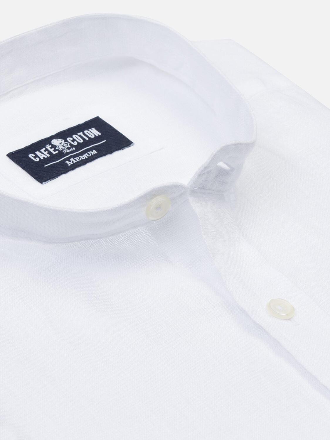 White linen slim fit shirt - Mandarin Collar