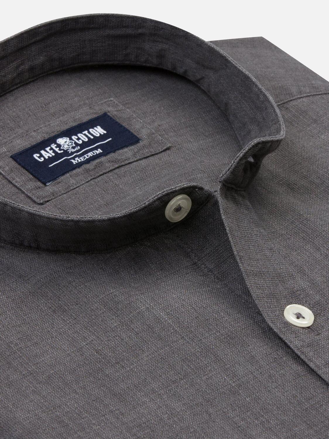 Grey linen slim fit shirt - Mandarin Collar