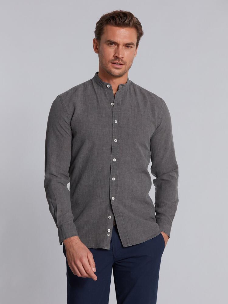 Chemise cintr&eacute;e en lin anthracite - Col Mao