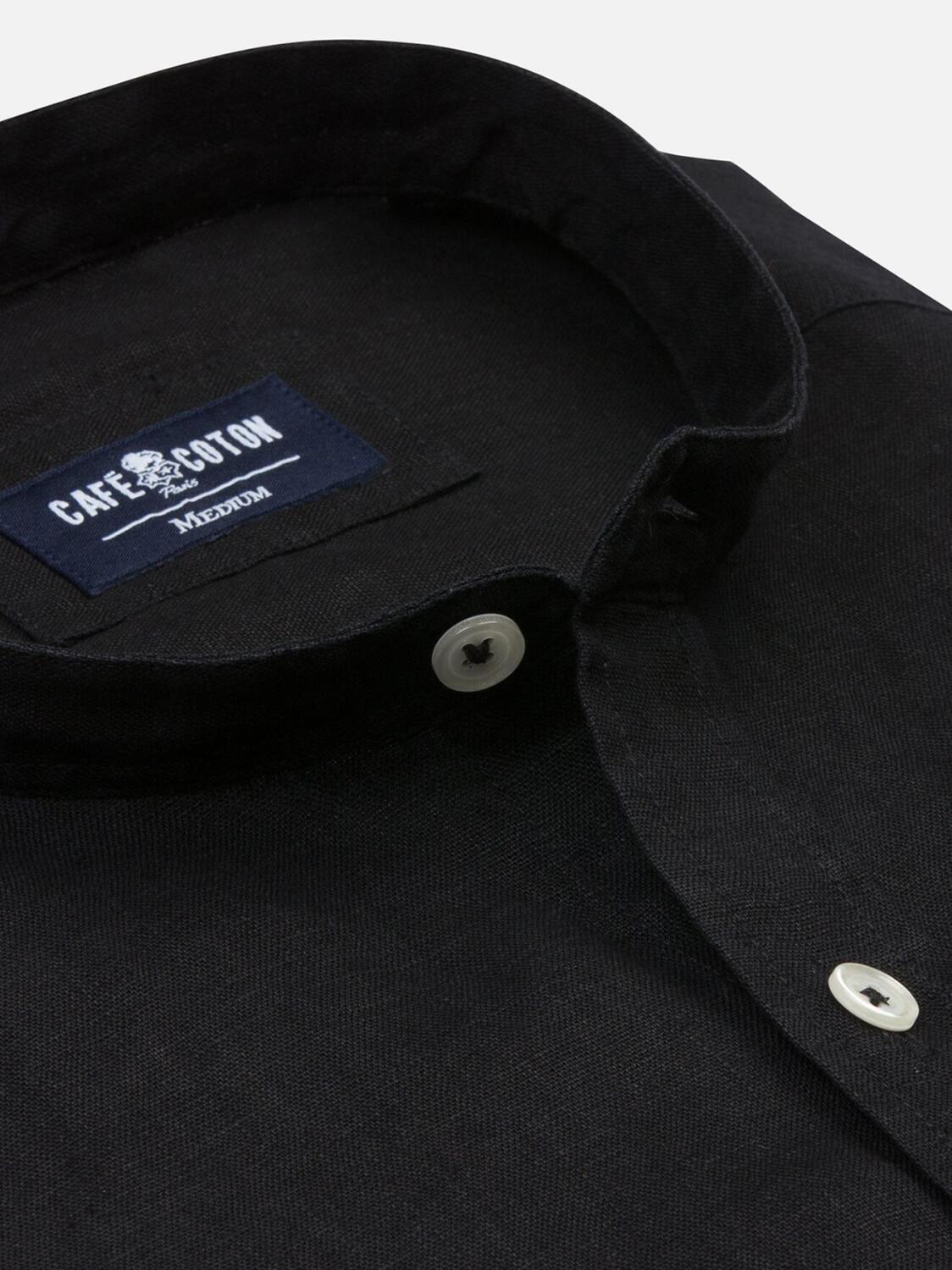 Black linen slim fit shirt - Mandarin Collar