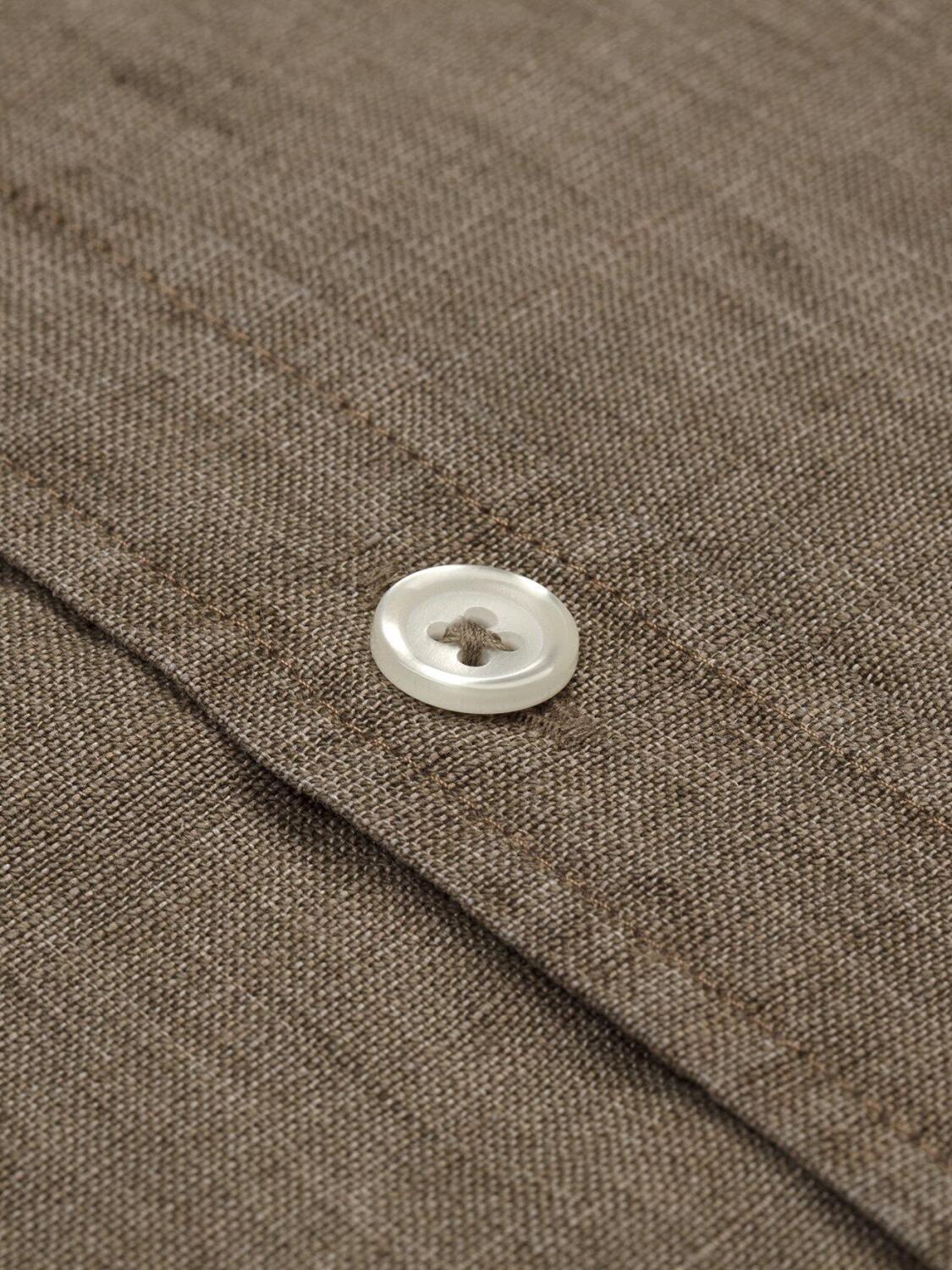 Khaki linen slim fit shirt - Mandarin Collar