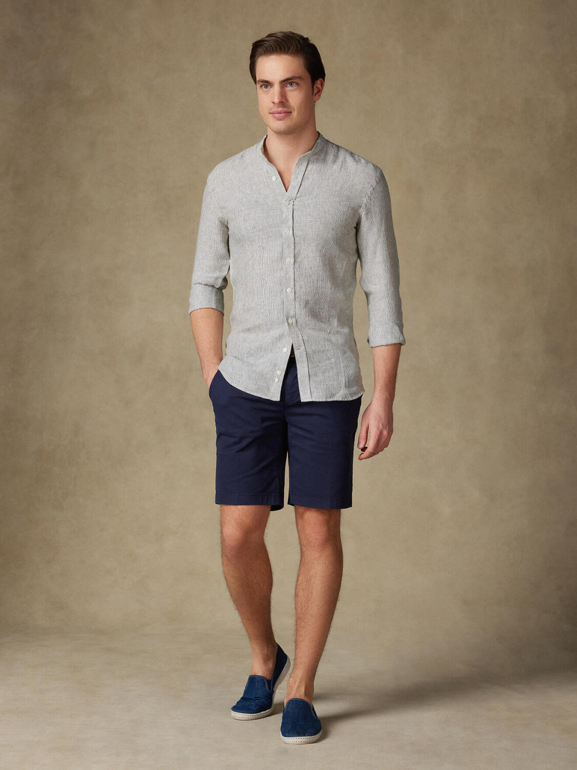 Camicia slim fit slim fit Ted coreana colletto in righe kaki