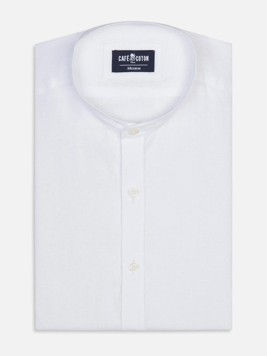 Camisa ajustada con cuello mao Wayne de lino blanco