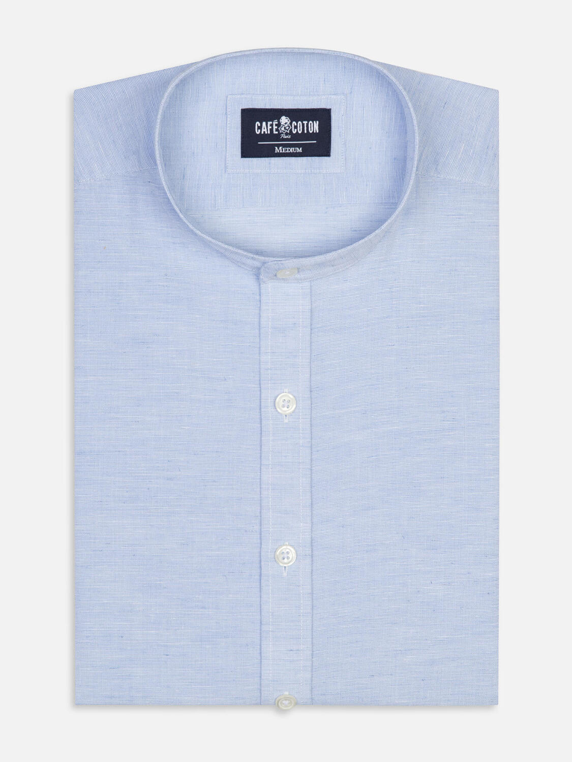 Chemise cintrée col mao Wayne en lin ciel