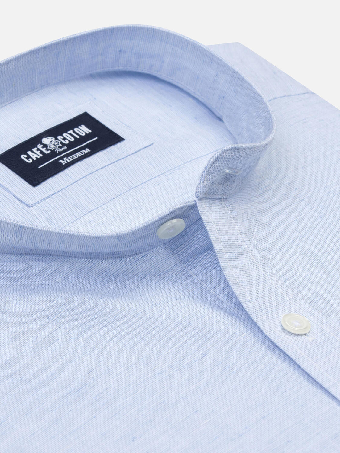 Chemise cintrée col mao Wayne en lin ciel