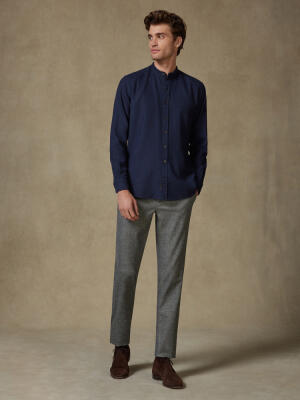 Wessow navy flannel slim fit shirt