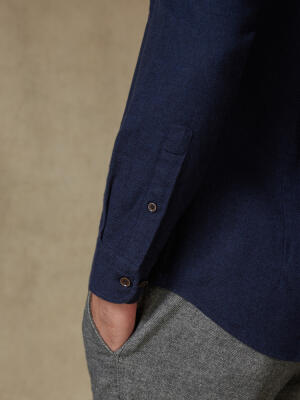 Wessow navy flannel slim fit shirt