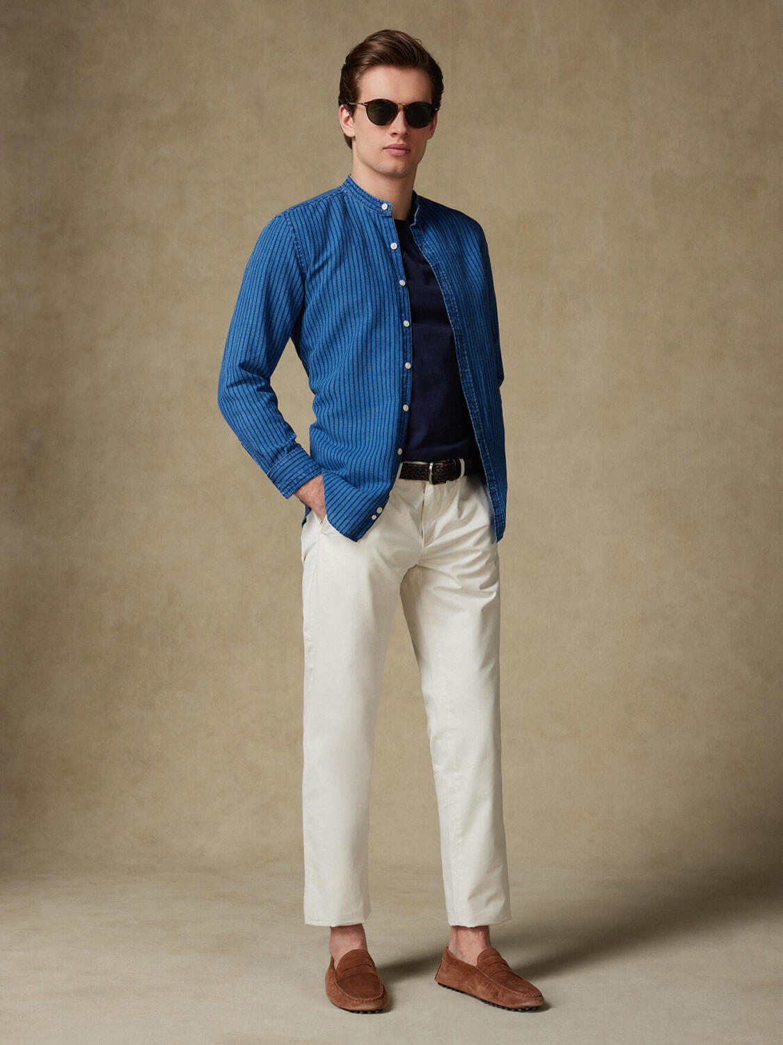 Chemise cintrée col mao Willow à rayures indigo