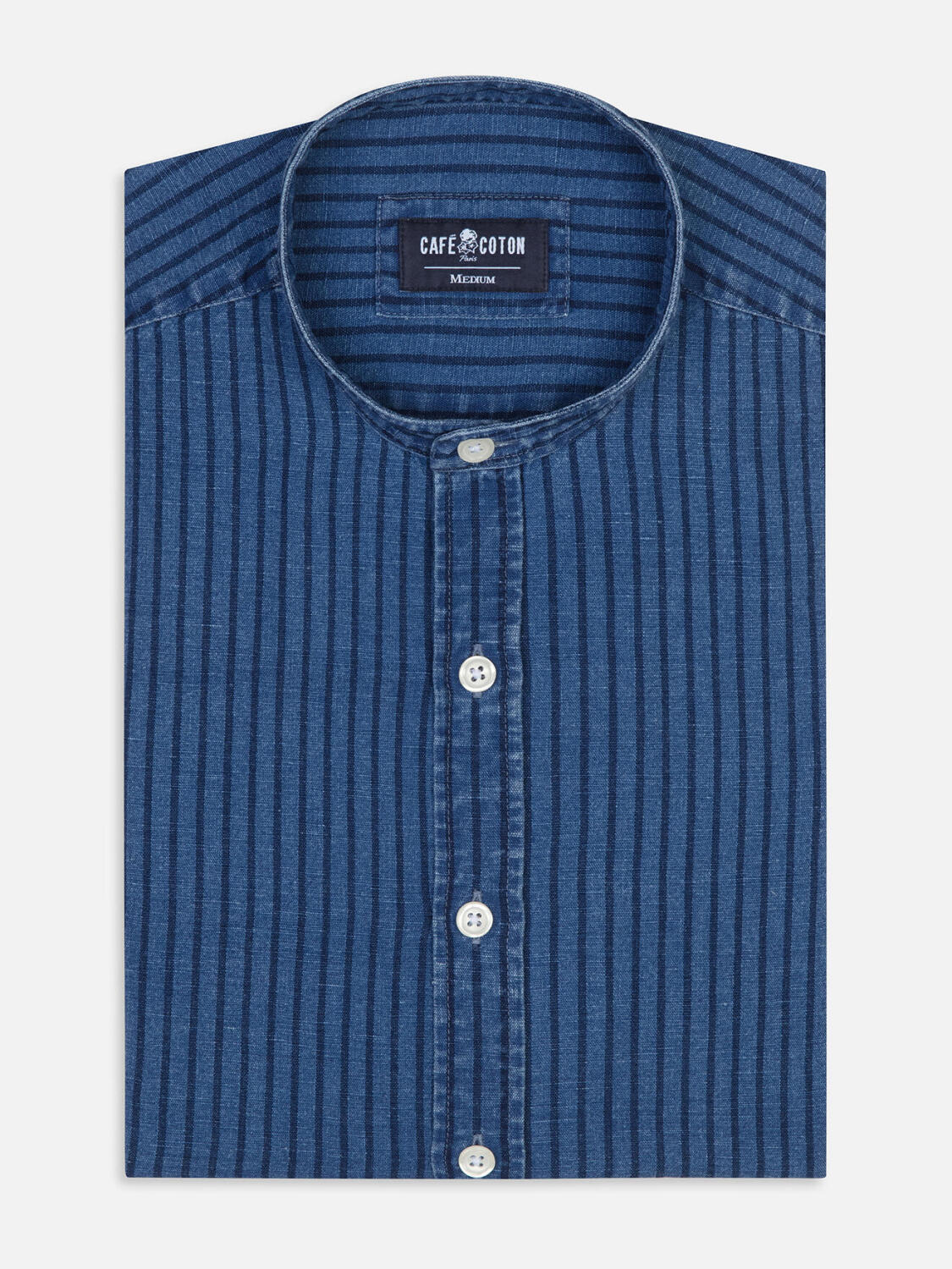Chemise cintrée col mao Willow à rayures indigo