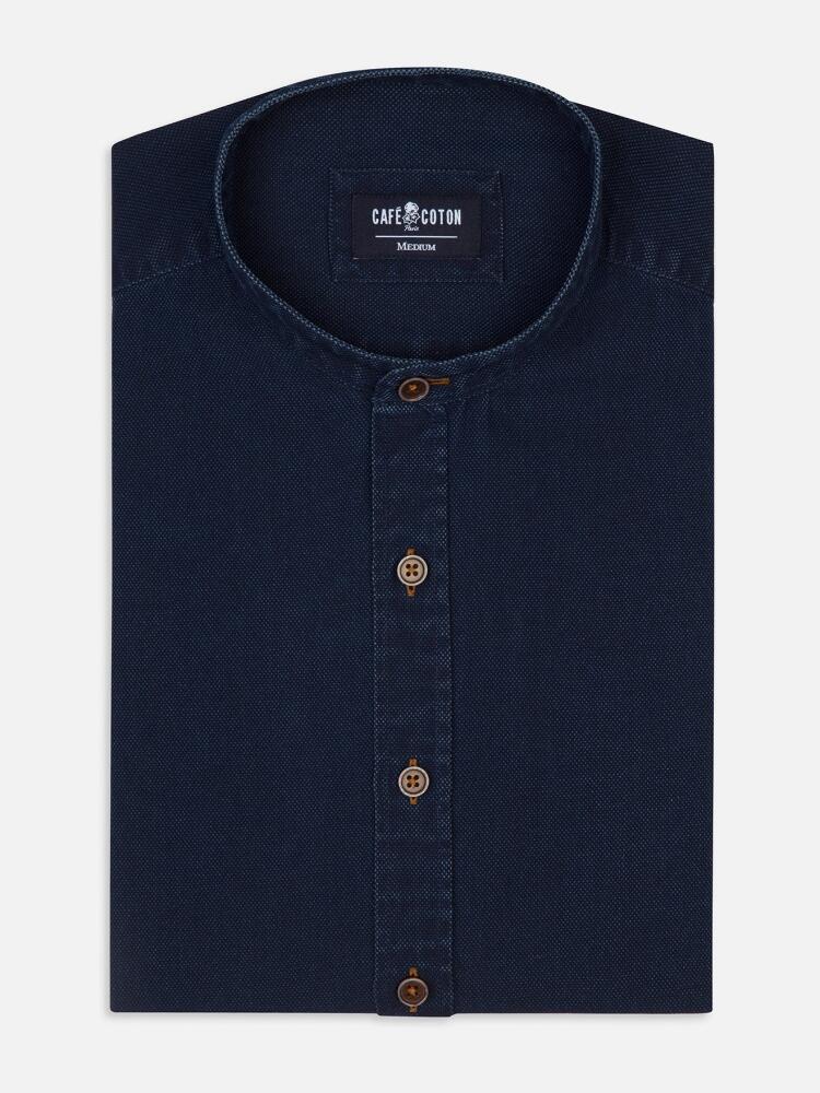 Tailliertes Windsor-Hemd aus Denim mit Oxford-Effekt - Mao Kragen