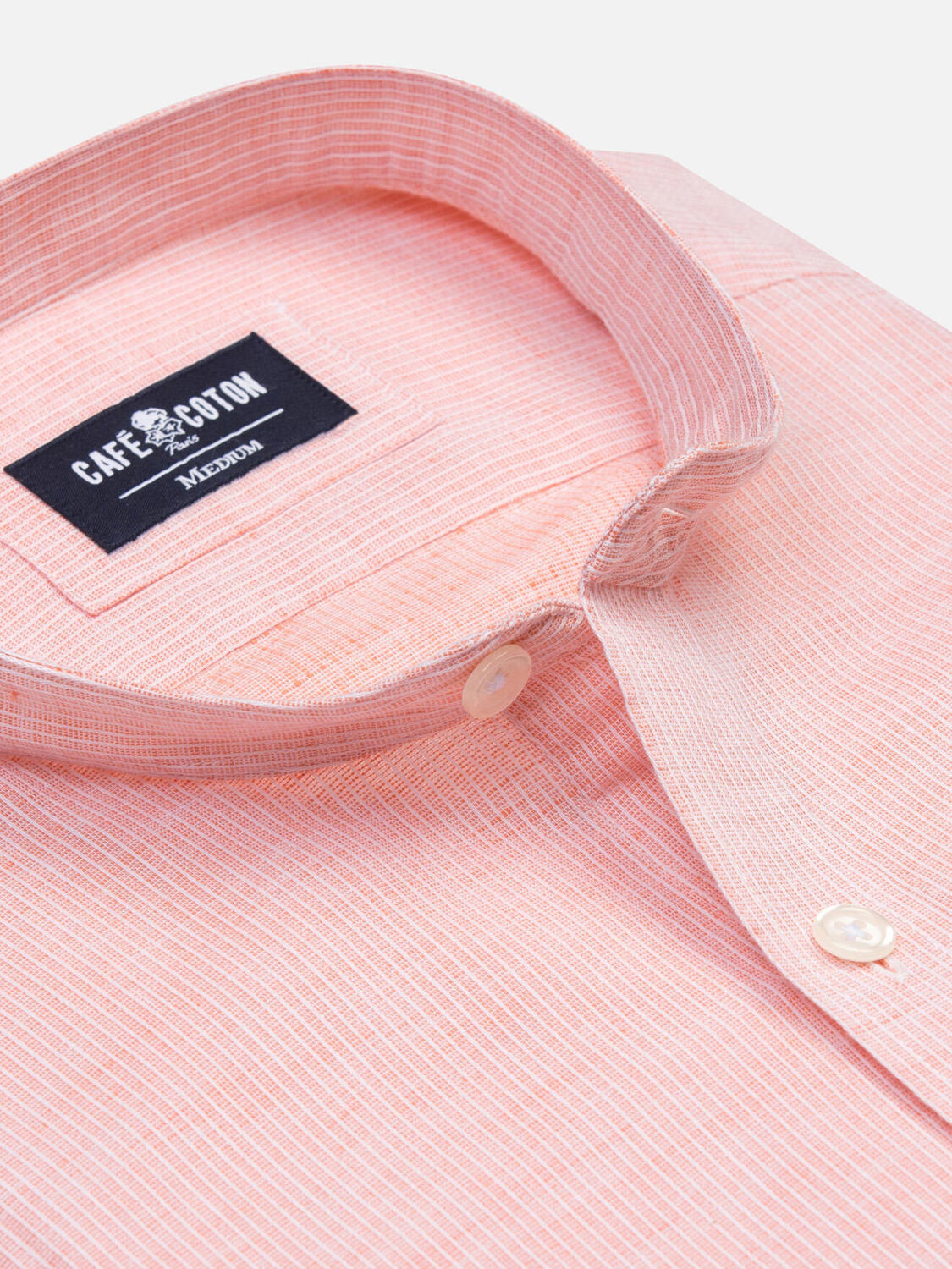 Chemise cintrée col mao Zack en lin orange