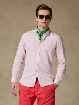 Chemise cintrée col mao Zack en lin rose