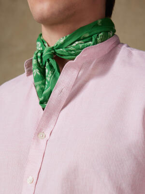 Chemise cintrée col mao Zack en lin rose
