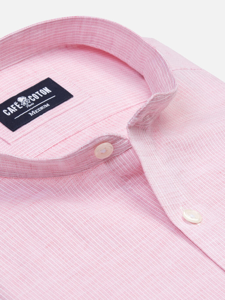 Chemise cintrée col mao Zack en lin rose