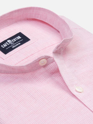 Chemise cintrée col mao Zack en lin rose