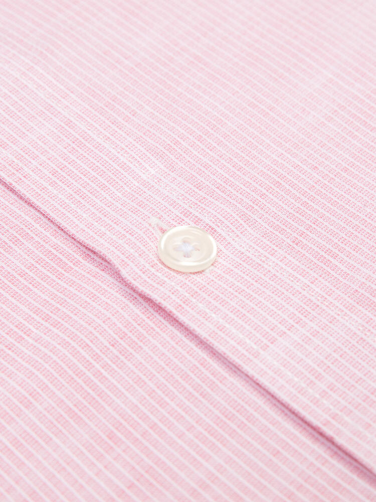 Chemise cintrée col mao Zack en lin rose