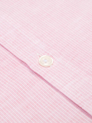 Chemise cintrée col mao Zack en lin rose