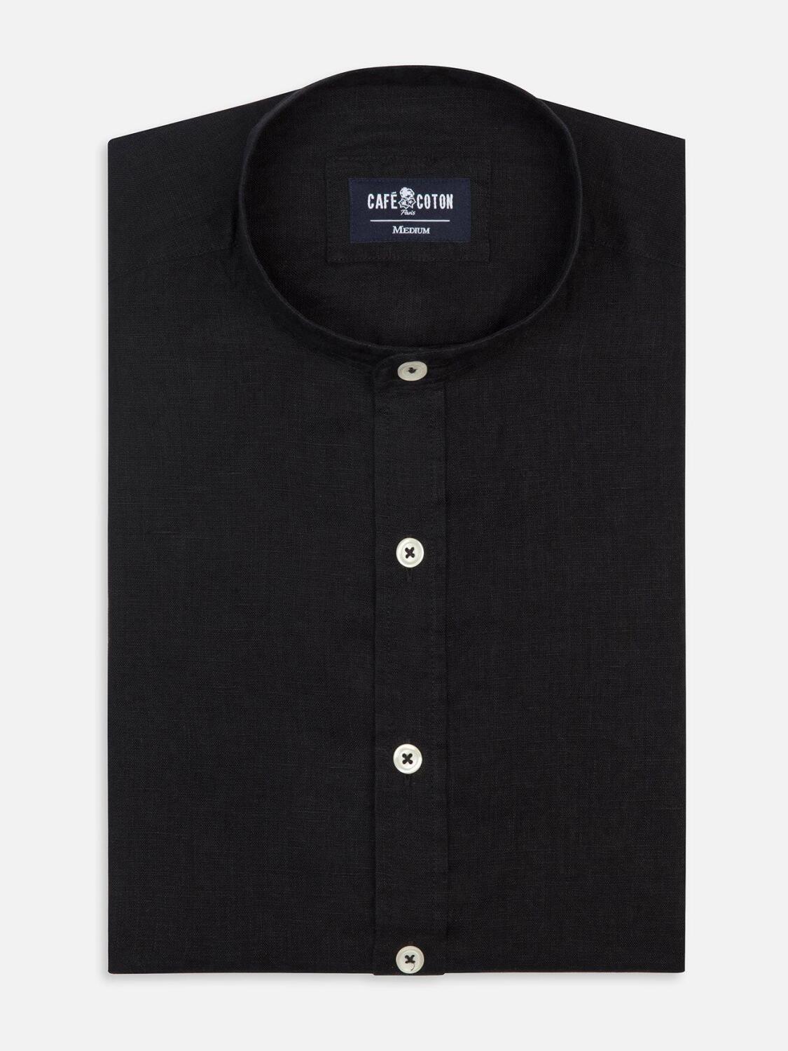 Black linen shirt - Mandarin Collar