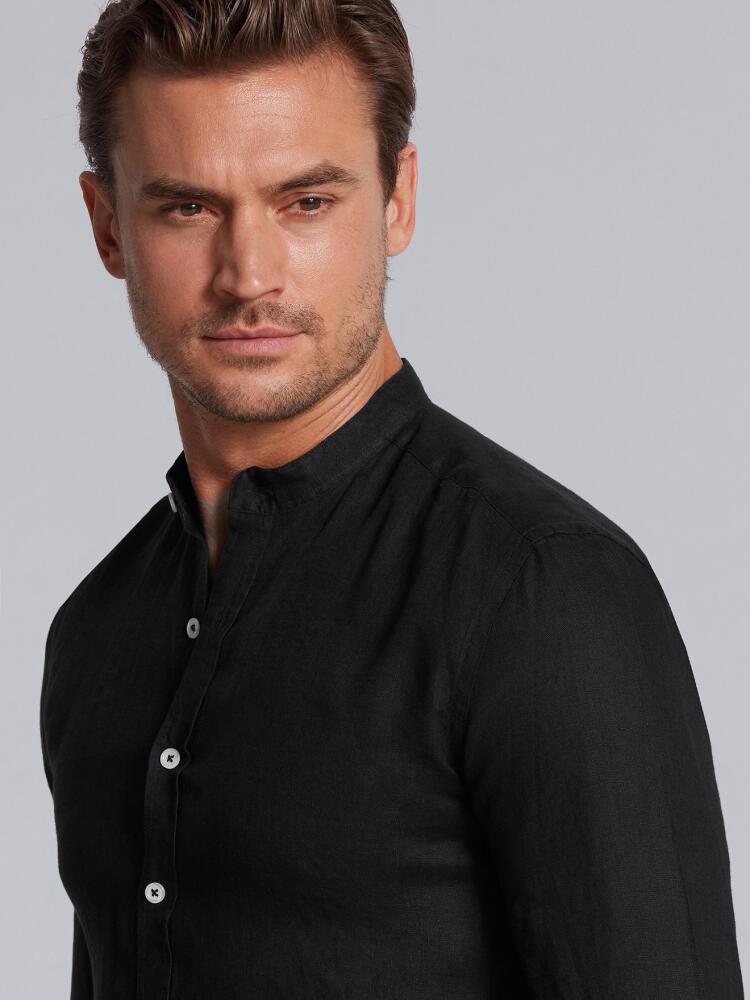 Chemise en lin noir - Col Mao